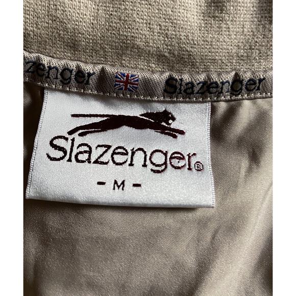 VTG Slazenger Mens M Vest Polyester Blend V Neck Tan Golf Shirt Lined Pockets - Picture 3 of 9